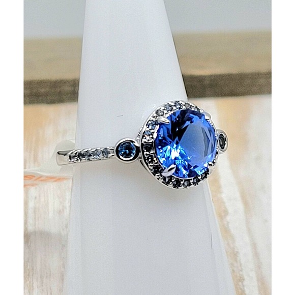 Lab created blue sapphire & aquamarine, Triple Plated Rhodium Size 6 RBP2146 - Picture 4 of 8